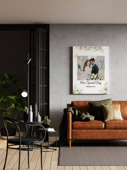 Personalised White Daisy Wedding Photo Canvas Frames