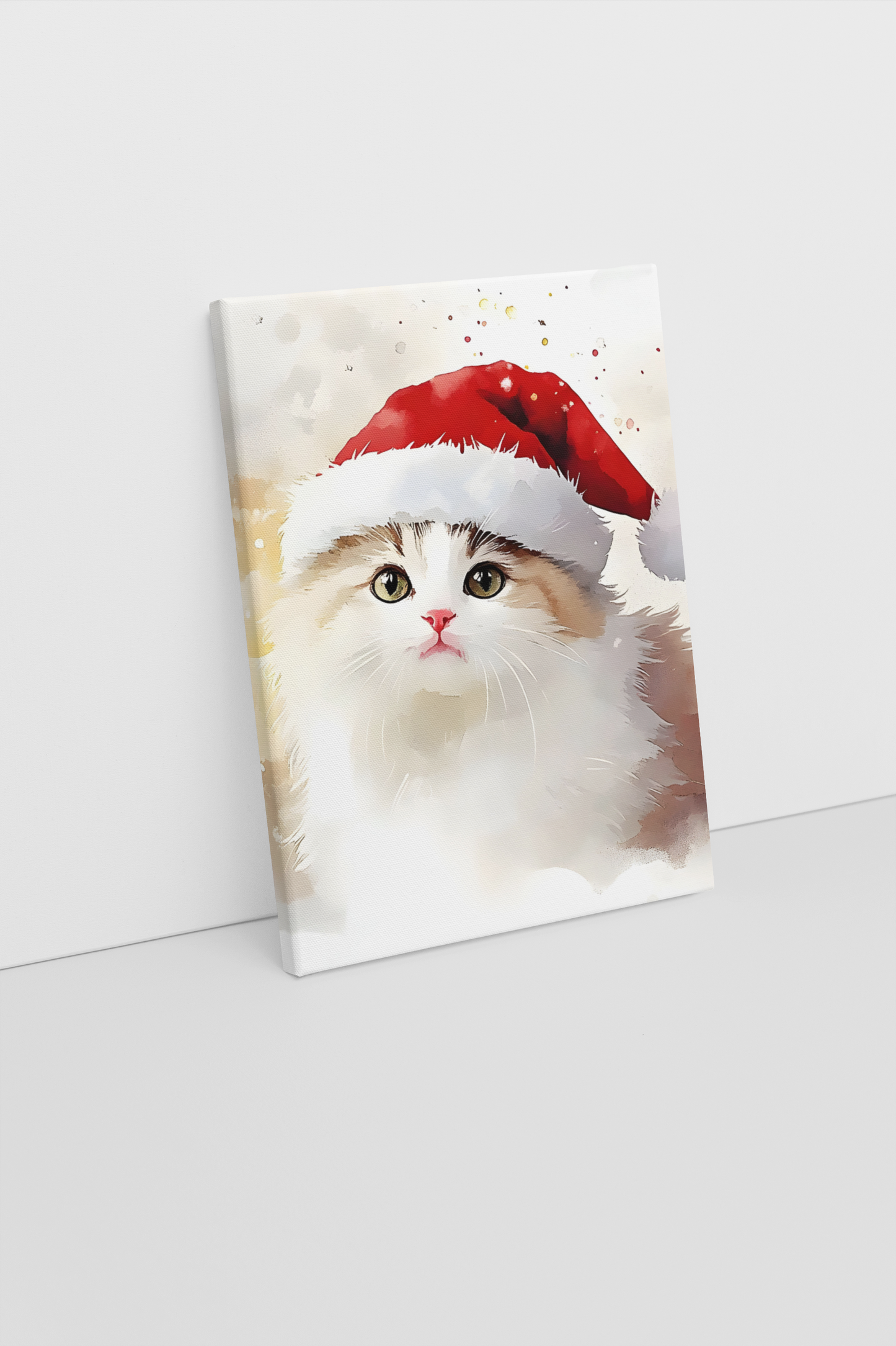 Christmas Cat Canvas Print – Fluffy Kitten with Santa Hat | Festive Holiday Wall Art for Cat Lovers