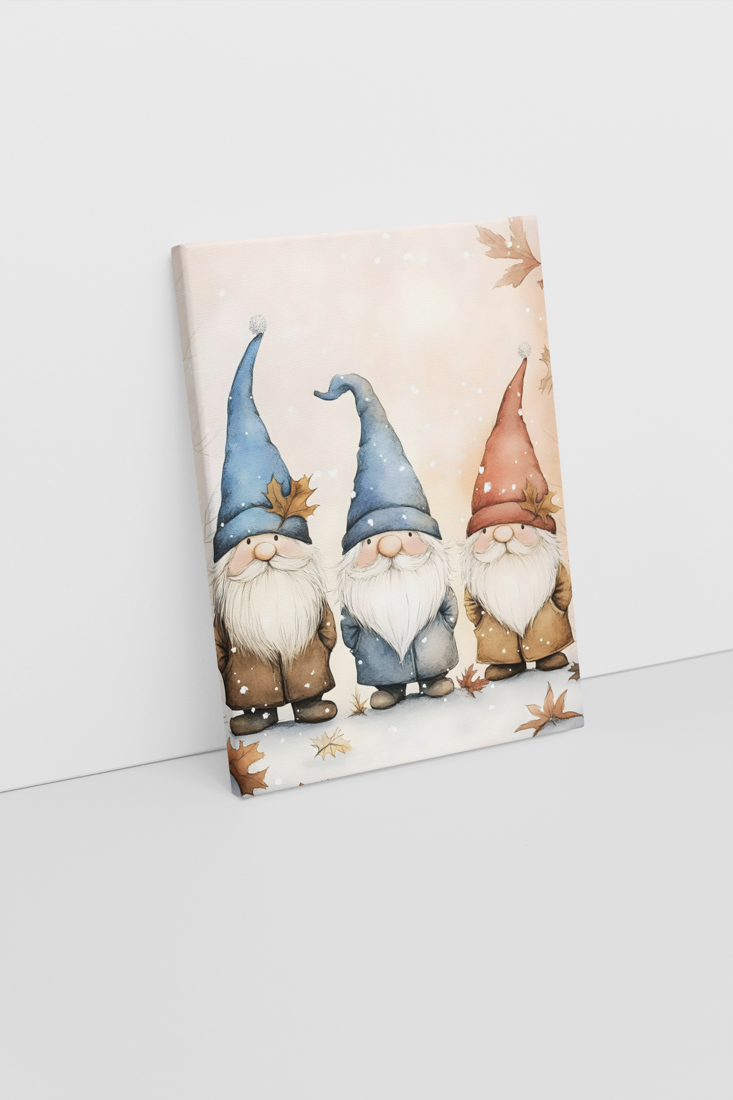 Festive Gnomes Trio Art Print – Adorable Scandinavian Christmas Canvas for Holiday Decor