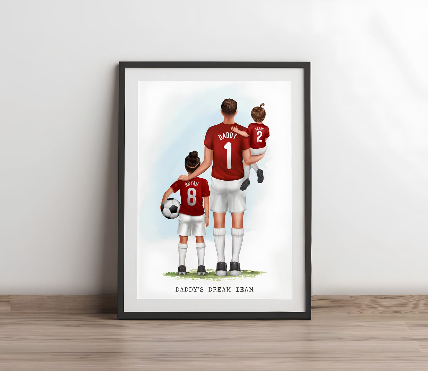 Personalised Father's Day Football Print, Custom Dad Daddy Grandad Daughter Son Family Illustration Gift