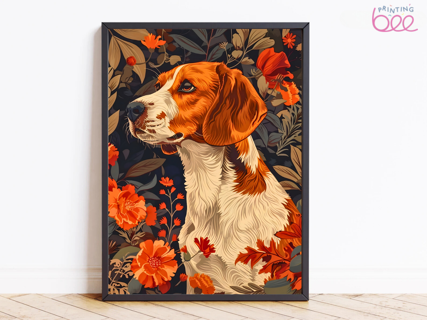 William Morris Beagle Motif – Elegant Floral Art Print on Canvas and Paper
