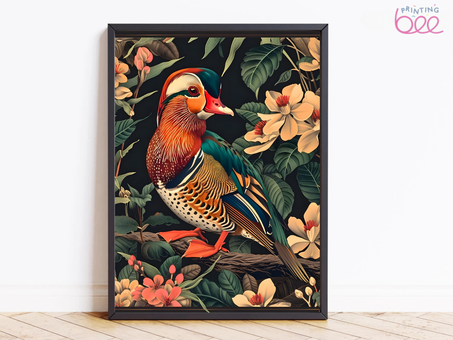William Morris Inspired Garden Scene with Mandarin Duck – Canvas and Paper Art Print