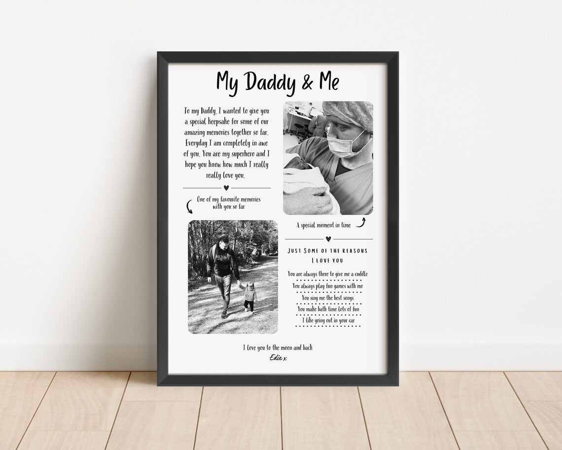 Custom Daddy Print, Family Photo Gift, Dad Birthday Present, Fathers Day Gift, Personalised Birthday Gift from Son Daughter, Special Gift