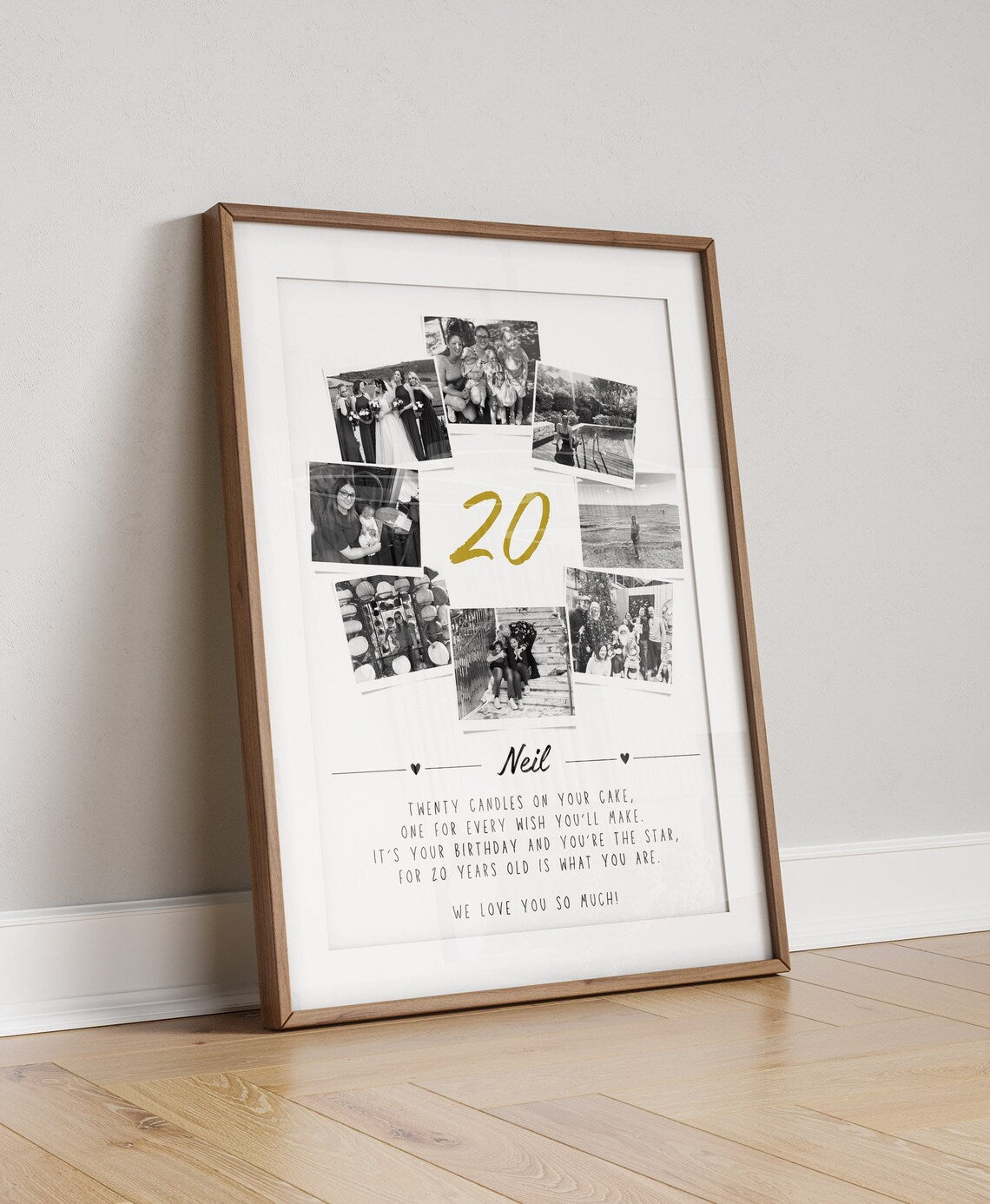 Personalised 20th Birthday Photo Collage, Becoming Adult Gift, 20th Celebration Print, Polaroid Photo Decor, Twenty Years Old Gift Friend