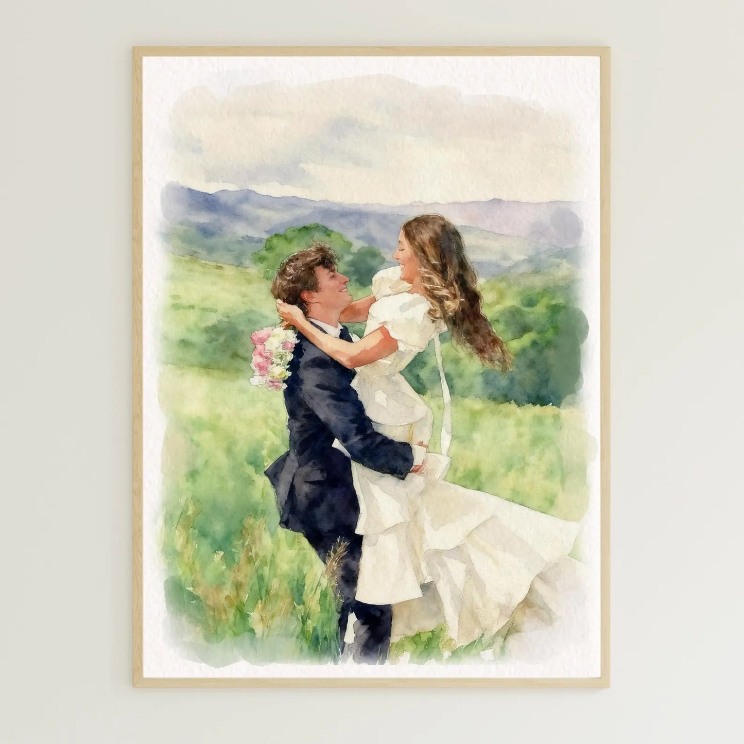 Personalised Wedding Portrait From Photo - Custom Watercolour Couple Painting - Bride and Groom Anniversary Gift