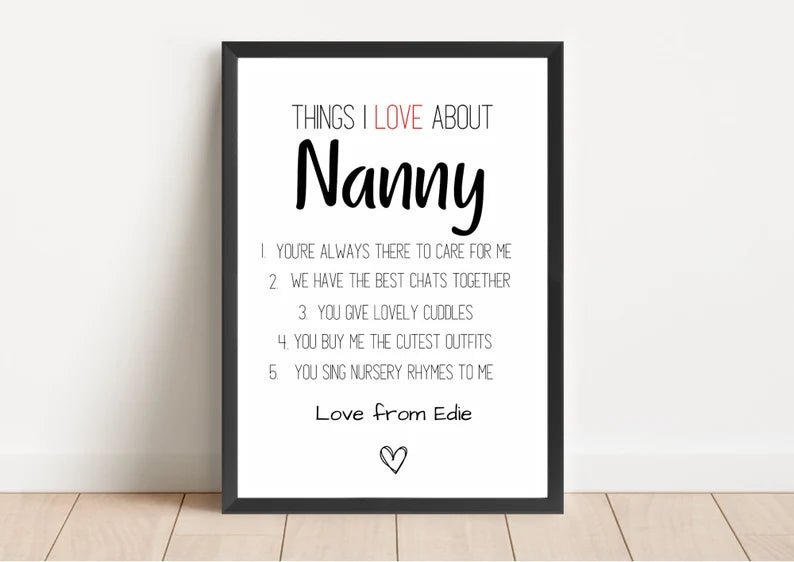 Personalised Nana Gift, Mothers Day Gift, Things I Love About You, Grandma Birthday Gift, Birthday Gift Nanny, Gift Grandson Granddaughter