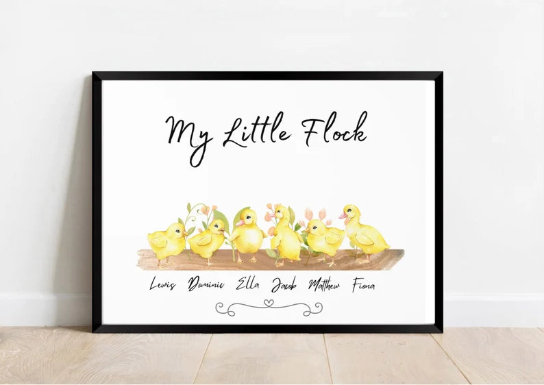 Personalised Ducklings Family Print, New Home Gift, Christmas Gift, Nannies, Duck Mothers Day Gift, Family Portrait