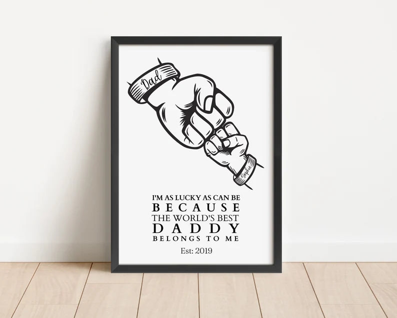 Custom Daddy Fist Bump Gift Print, Father's Day, New Dad Present from Baby, Minimalist Line Art Decor, Dad Birthday Frame, Husband Wall Art