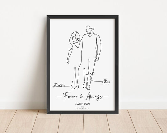 Couples Line Art Print, Anniversary Keepsake, Line Art Drawing, Gift for Wife Husband, Fiance Gift, Couple Print Poster, Wall Décor Gift