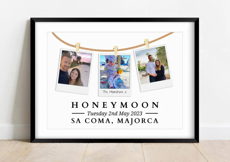 Personalised Honeymoon Photo Print, Custom Honeymoon Keepsake, Honeymoon Gift for Couple, Honeymoon Memories Wall Art, Wedding Gift Idea