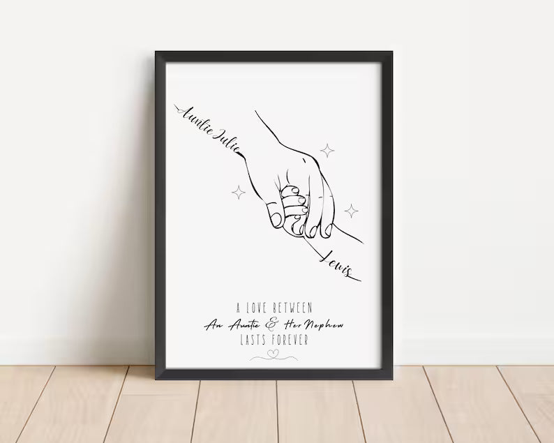 Personalised Auntie Hands Line Art, Holding Hands Gift Print, Aunty Birthday Gift, Aunt Present, Minimalist Line Art, New Aunt Wall Art Gift