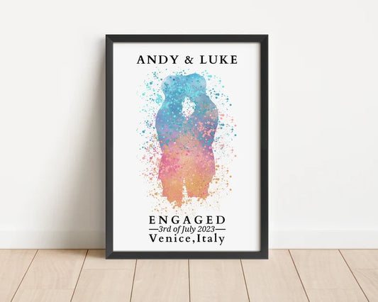 Custom Couple Engagement Gift, LGBTQ Wedding Gift for Mr & Mr, Gay Engagement Print, Personalised Anniversary Valentines Gift for Boyfriend