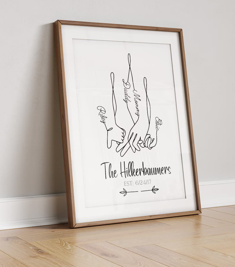 Family Hands Wall Art Printable, Personalised Family Digital Download, Family Gift, Mum Dad Birthday Gift, New Baby Present, Unique Family