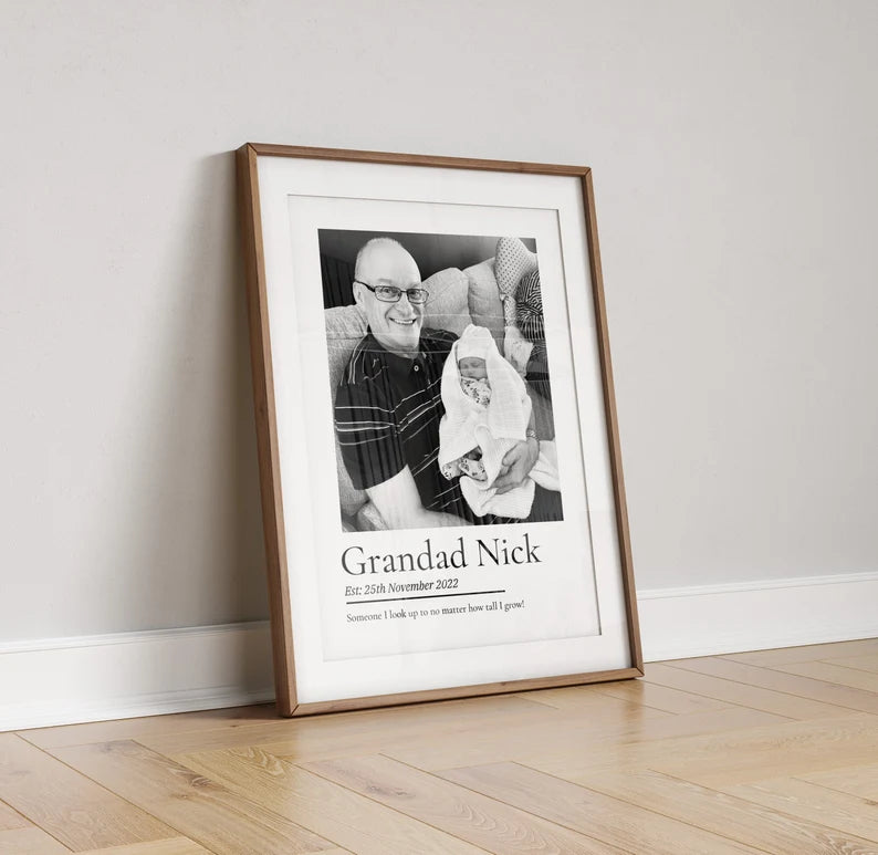 Personalised Grandad Photo Print, Custom Grandparent Gift with Name & Date, New Grandpa Keepsake, Gift for First-Time Grandad, Framed Gift