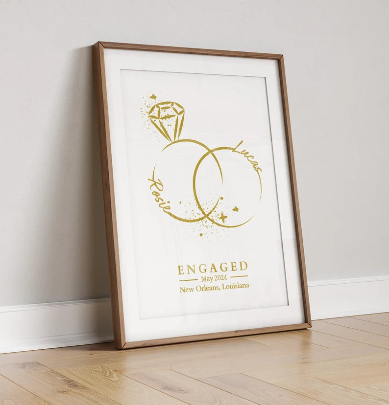Personalised Engagement Gift, Custom Engagement Print, Engagement Keepsake, Engagement Announcement Sign, Engagement Wall Art, Ring Art