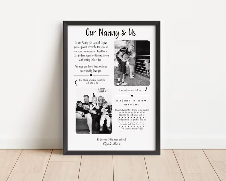 Personalised Nana Photo Print, Nanny Gift from Grandchild, Nanna Quote from Grandchildren, Nana Birthday Wall Art Framed, Mothers Day Gift