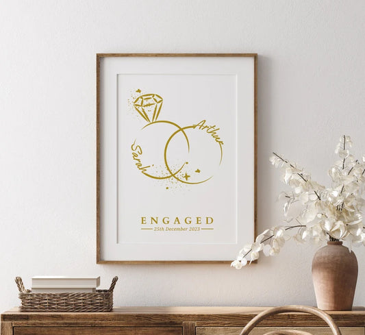 Personalised Engagement Gift, Custom Engagement Print, Engagement Keepsake, Engagement Announcement Sign, Engagement Wall Art, Ring Art
