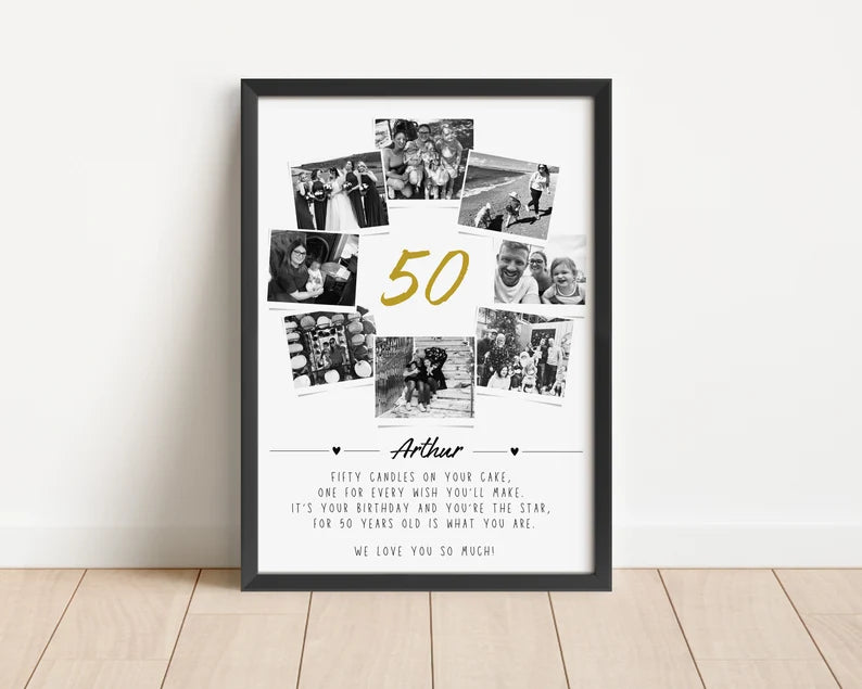 Personalised 50th Birthday Photo Collage, 50th Birthday Gift, 50th Celebrartion Party Decor, 50th Gift Mother Father Friend, Polaroid Art