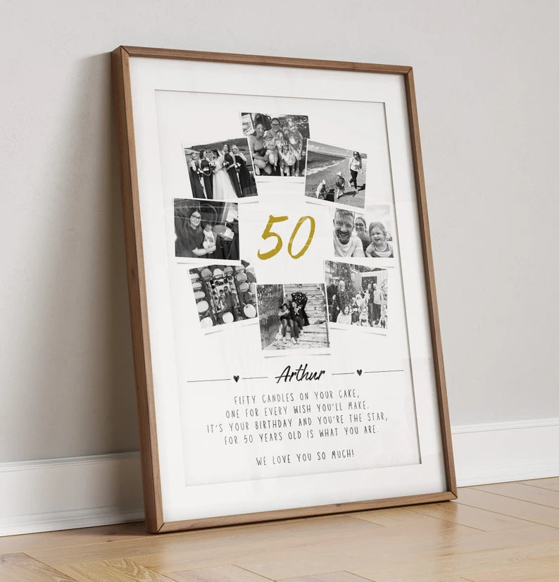 Personalised 50th Birthday Photo Collage, 50th Birthday Gift, 50th Celebrartion Party Decor, 50th Gift Mother Father Friend, Polaroid Art