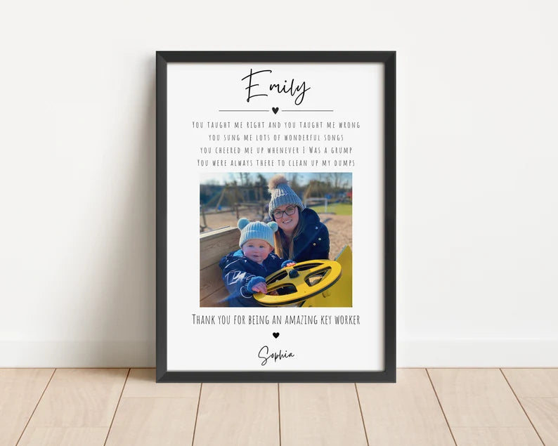 Custom Nursery Thank You Gift, Key Worker Gift, Nursery Teacher Poster, Year End Teacher Gift, Personalised Gift Print, Photo Nursery Frame