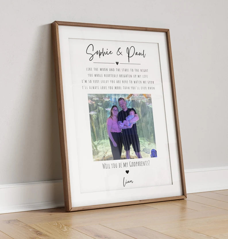 Godparents Proposal Prin, Custom Godparents Photo Gift, Godmother Suprise Wall Art, Gift for Godfather from Godson Goddaughter, Framed Gift