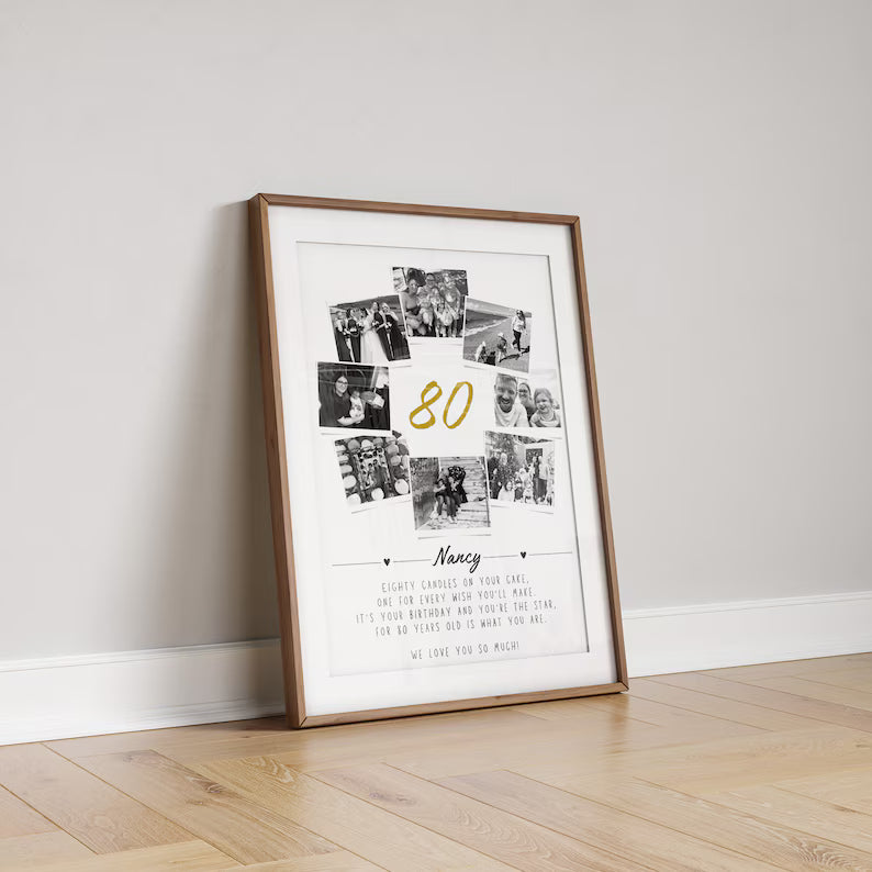 Personalised 80th Birthday Gift, Photo Collage, 80th Celebration, Milestone Birthday Art, Polaroid Photo Decor, Unique Gift Mum Sister Dad