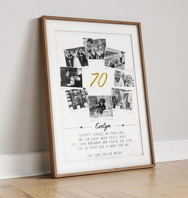 Personalised 70th Birthday Photo Collage, 70th Birthday Gift, 70th Birthday Wall Art, Polaroid Photo Decor, Unique 70th Gift Mum Sister Dad