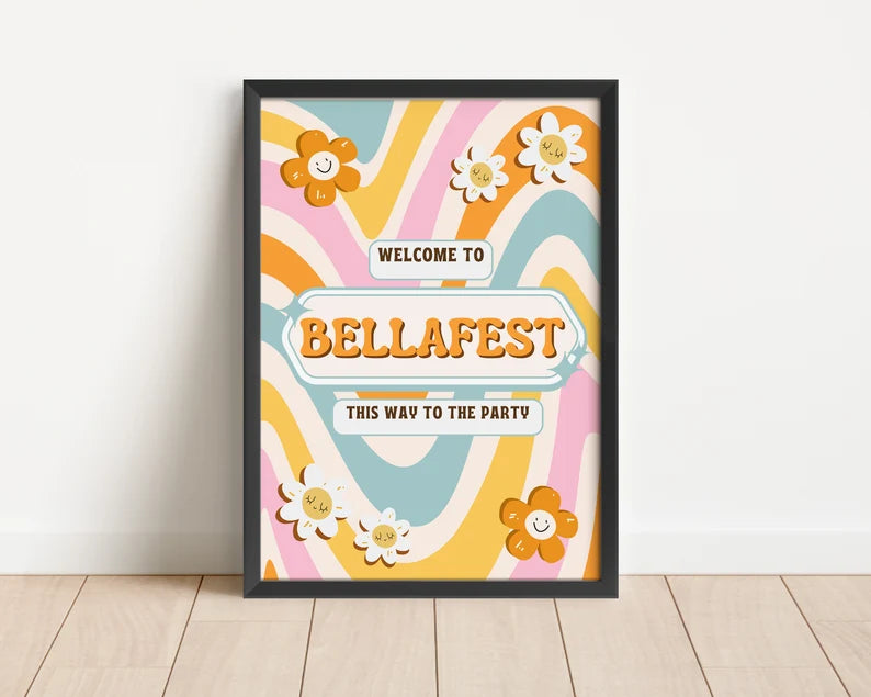 Custom 60's Themed Birthday Print, 70's Party Poster, Groovy Boho Retro Wall Decor, Festival Party Wall Art, Party Decor Style, Party Invite