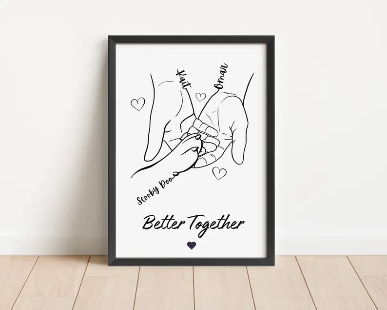 Personalised Dog Paw and Human Hand Print | Better Together Wall Art | Pet Lover Gift | Dog Owner Decor | Custom Pet Line Drawing Keepsake