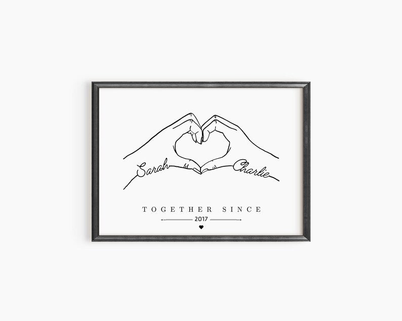 Personalised Heart Hands Couple Gift, Anniversary Present, Anniversary Gift Print, Engagement or Wedding Gift for Friend or Fiancé, Birthday