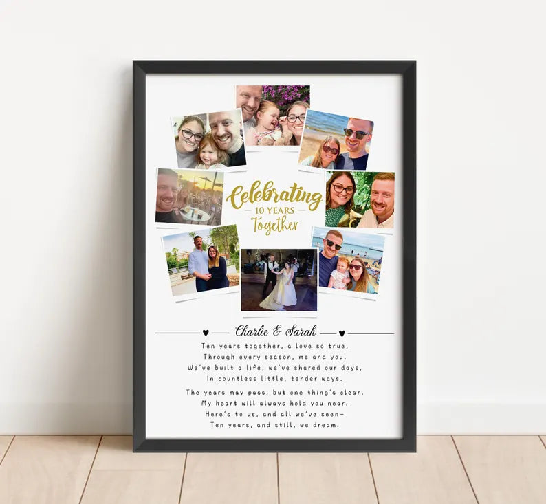 Custom 10th Anniversary Photo Collage, 10 Year Anniversary Gift, 10 Year Celebration, Polaroid Photo Decor, Tin Anniversary Gift for Wife