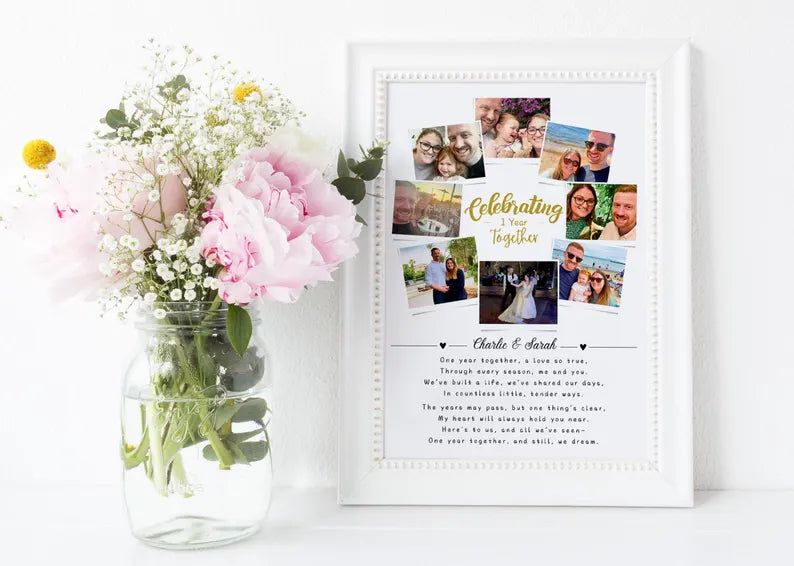 First Wedding Anniversary Personalised Photo Collage, Paper Anniversary Gift, 1 Year Anniversary Celebration, Polaroid Photo Gift, Wedding