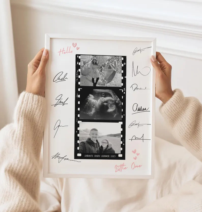 Personalised Baby Shower Signature Photo Gift, Custom Baby Shower Guestbook, Signable Group Gift for Hamper, Custom Photo Gift for Mum to be