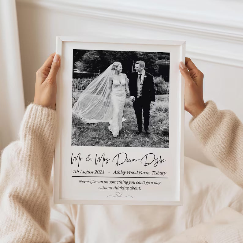 Personalised Wedding Photo Print, Just Married Wedding Keepsake, Wedding Day Photo, Wedding Gift, Post Honeymoon Gift Anniversary Gift Idea
