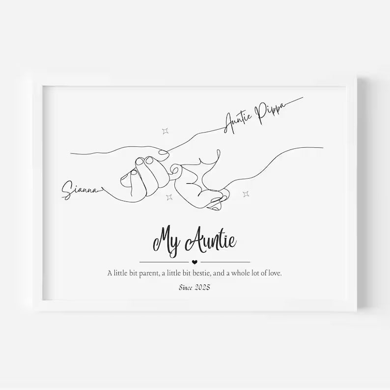 Personalised Auntie Print, Custom Aunt and Niece Gift, Minimalist Line Art, Aunt Keepsake, New Aunty Birthday Gift, My Auntie Since Print