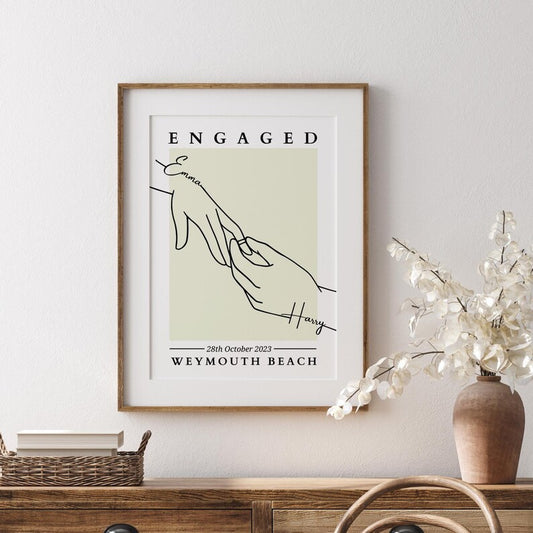 Custom Engagement Line Art Print, Minimalist Couple Gift, Congratulations Engagement Gift for Fiancé, Personalised Engagement Party Gift