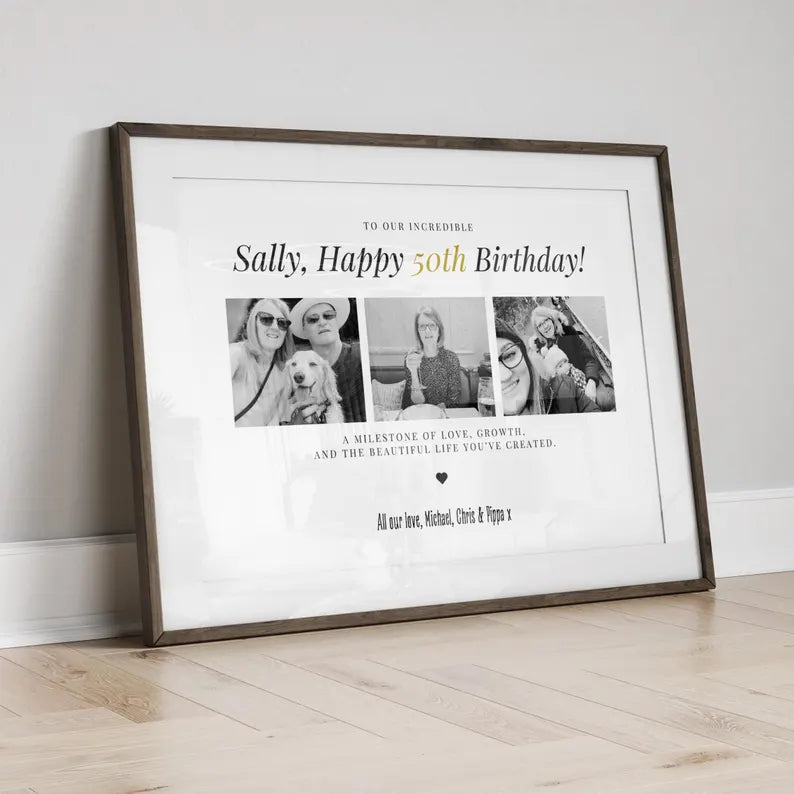 50th Birthday Personalised Photo Gift, Milestone Celebration Print, Gift for 50th Birthday, Custom Birthday Photo Frame Gift Mum Dad Friend