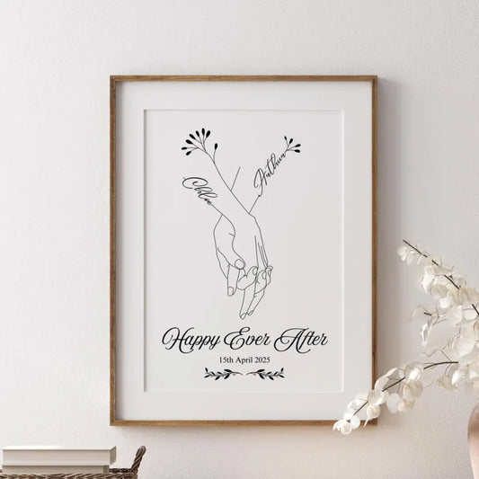 Personalised Wedding Print, Holding Hands Line Art, Custom Couple Names, Minimalist Wall Art, Anniversary Gift for Her, Engagement Gift Art