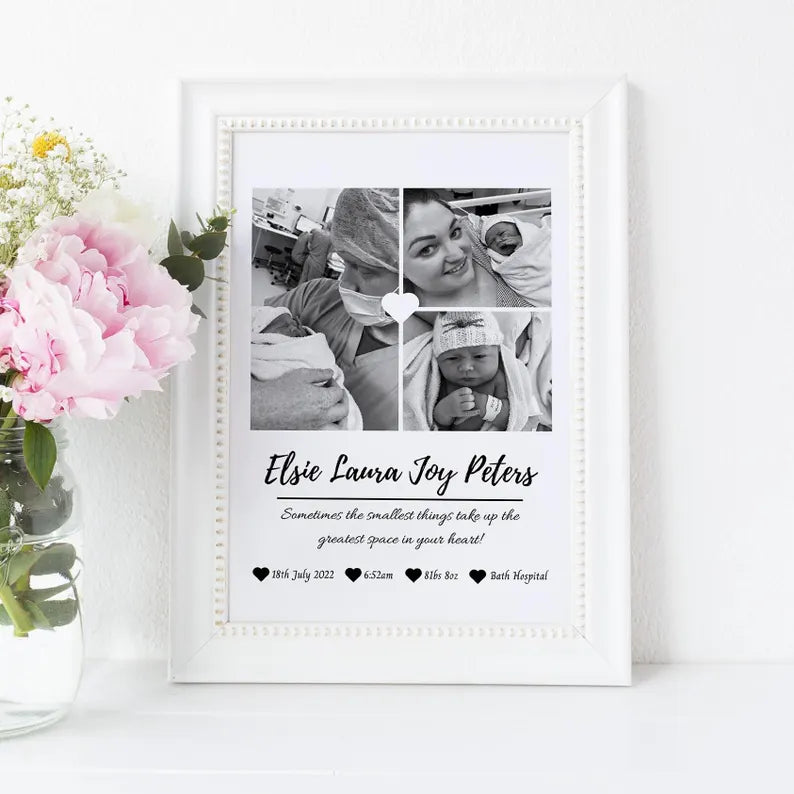 New Baby Photo Keepsake, Birth Stats Print, Birth Announcement Wall Art, Newborn Photo Poster, Personalised Mothers Day Gift, New Parents