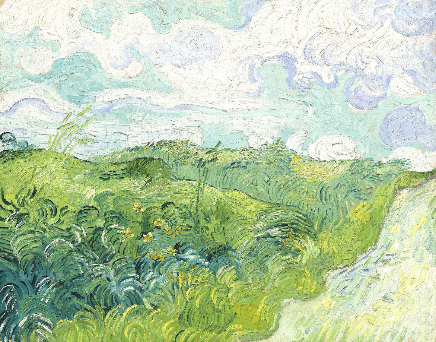 Vincent van Gogh’s “Field with Green and Clouds” – Serene Canvas Art