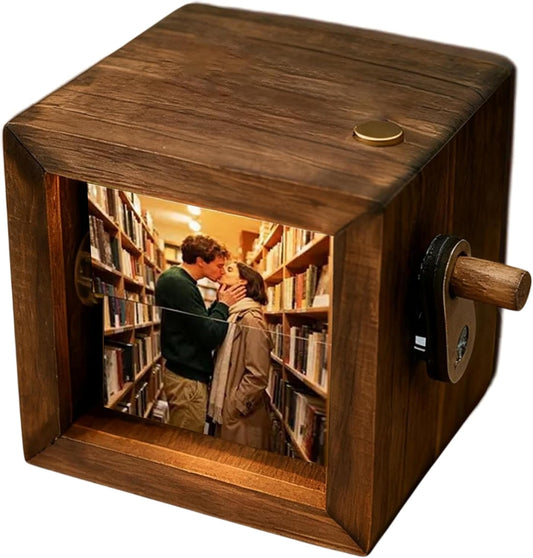 Personalised Photo Flipbook Box With Light - Custom Wooden Photo Gift - Anniversary Birthday Keepsake