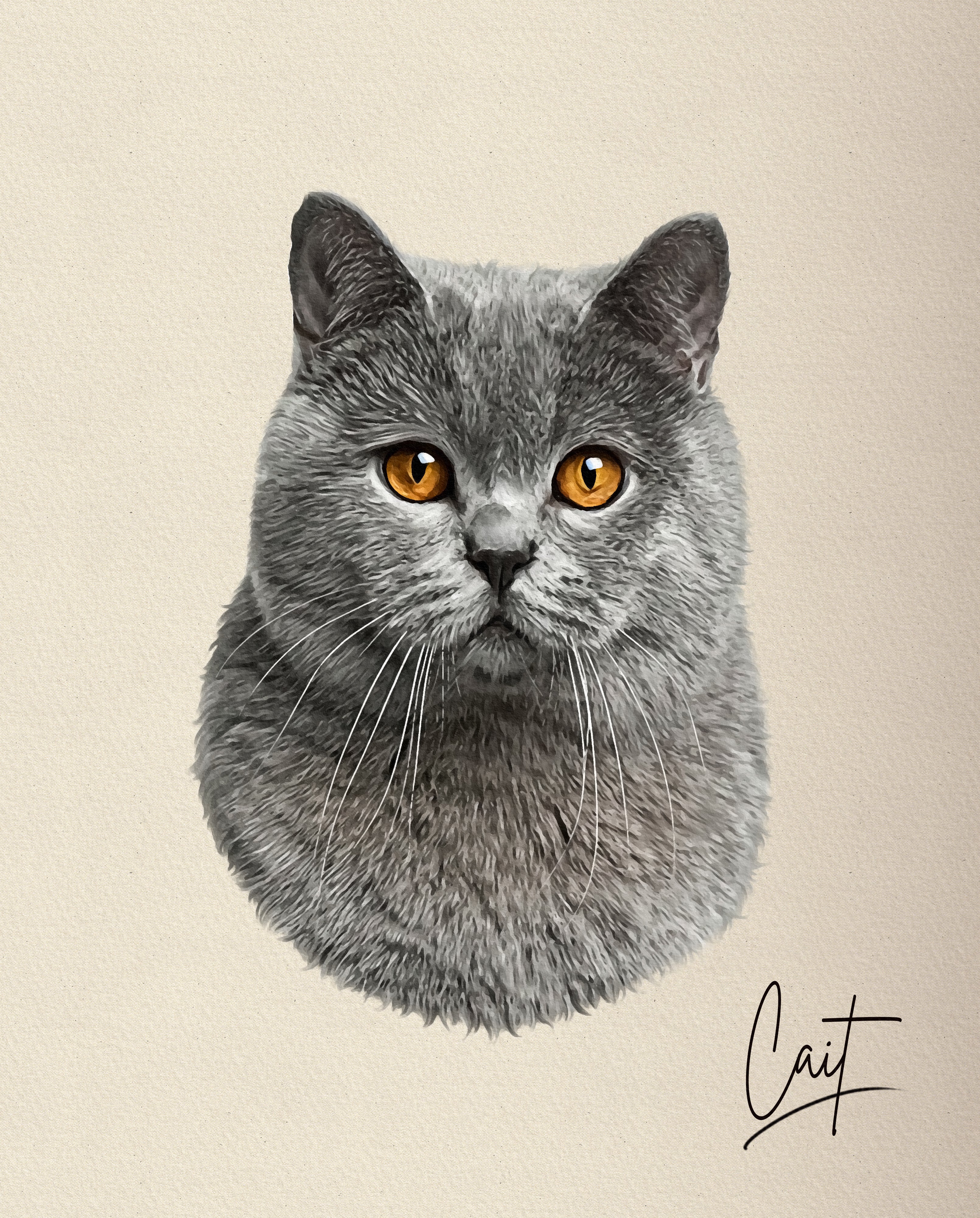 Hand Painted Cat Portrait From Photo - Personalised Cat Painting Gift - Canvas, Framed, Prints