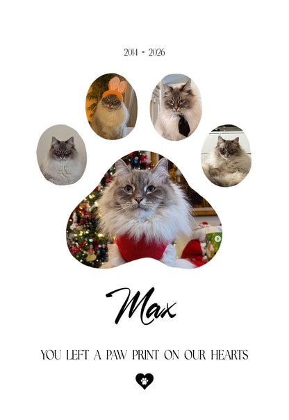 Personalised Cat Memorial Photo Collage - Cat Paw Print Gift - Canvas, Framed, Prints
