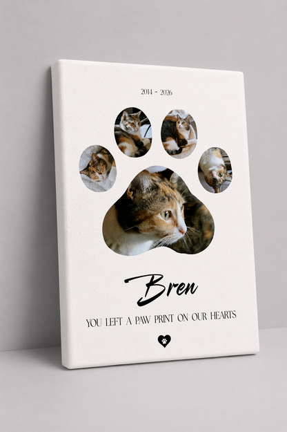Personalised Cat Memorial Photo Collage - Cat Paw Print Gift - Canvas, Framed, Prints