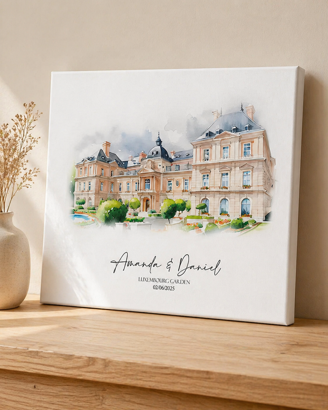 Personalised Wedding Venue Watercolour Portrait From Photo | First Date & Anniversary Gift | Custom Canvas or Framed
