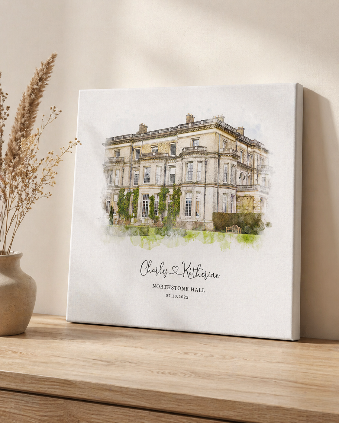 Personalised Wedding Venue Watercolour Portrait From Photo | First Date & Anniversary Gift | Custom Canvas or Framed