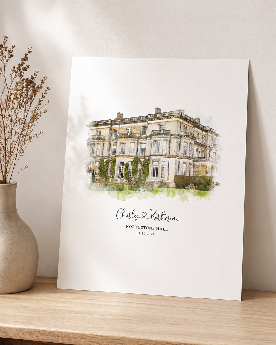 Personalised Wedding Venue Watercolour Portrait From Photo | First Date & Anniversary Gift | Custom Canvas or Framed