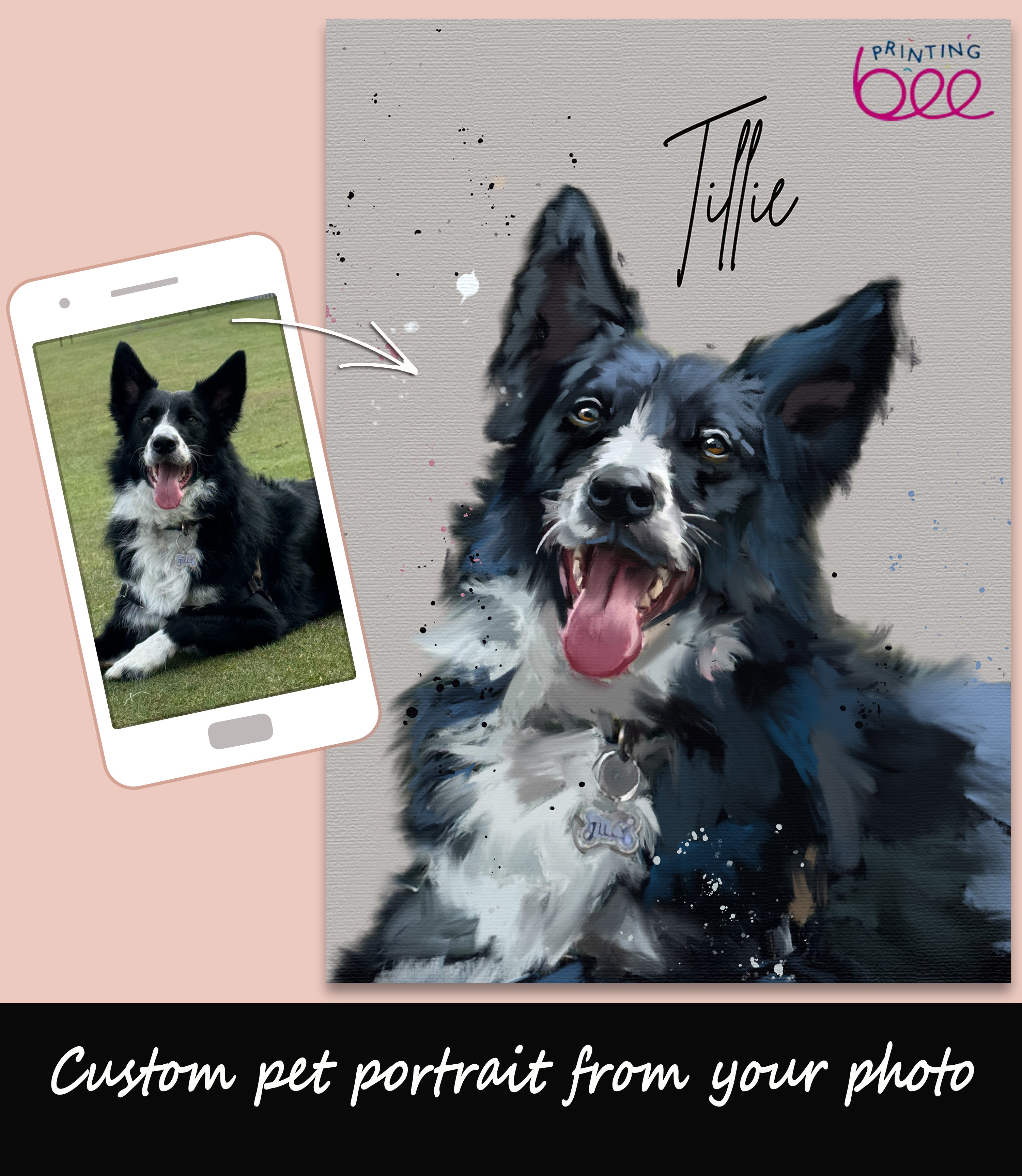 Custom Splatter Paint Dog Portrait | Personalised Pet Art Print | Pet Memorial Gift