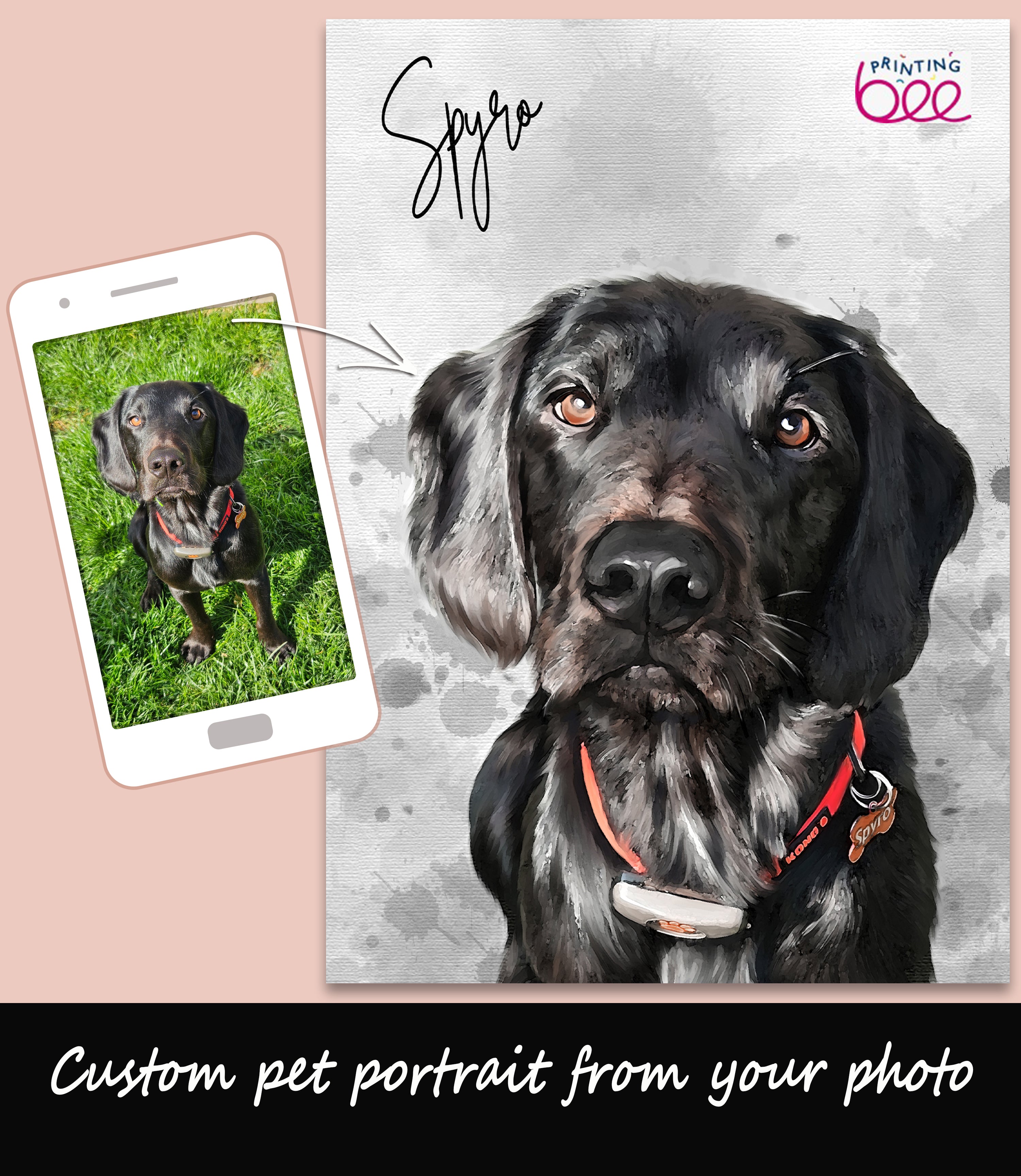 Watercolour Pet Portrait From Photo | Dog Portrait, | Pet Memorial Gift - Personalised Gift for Her