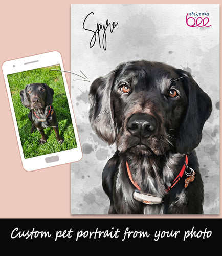 Watercolour Pet Portrait From Photo | Dog Portrait, | Pet Memorial Gift - Personalised Gift for Her